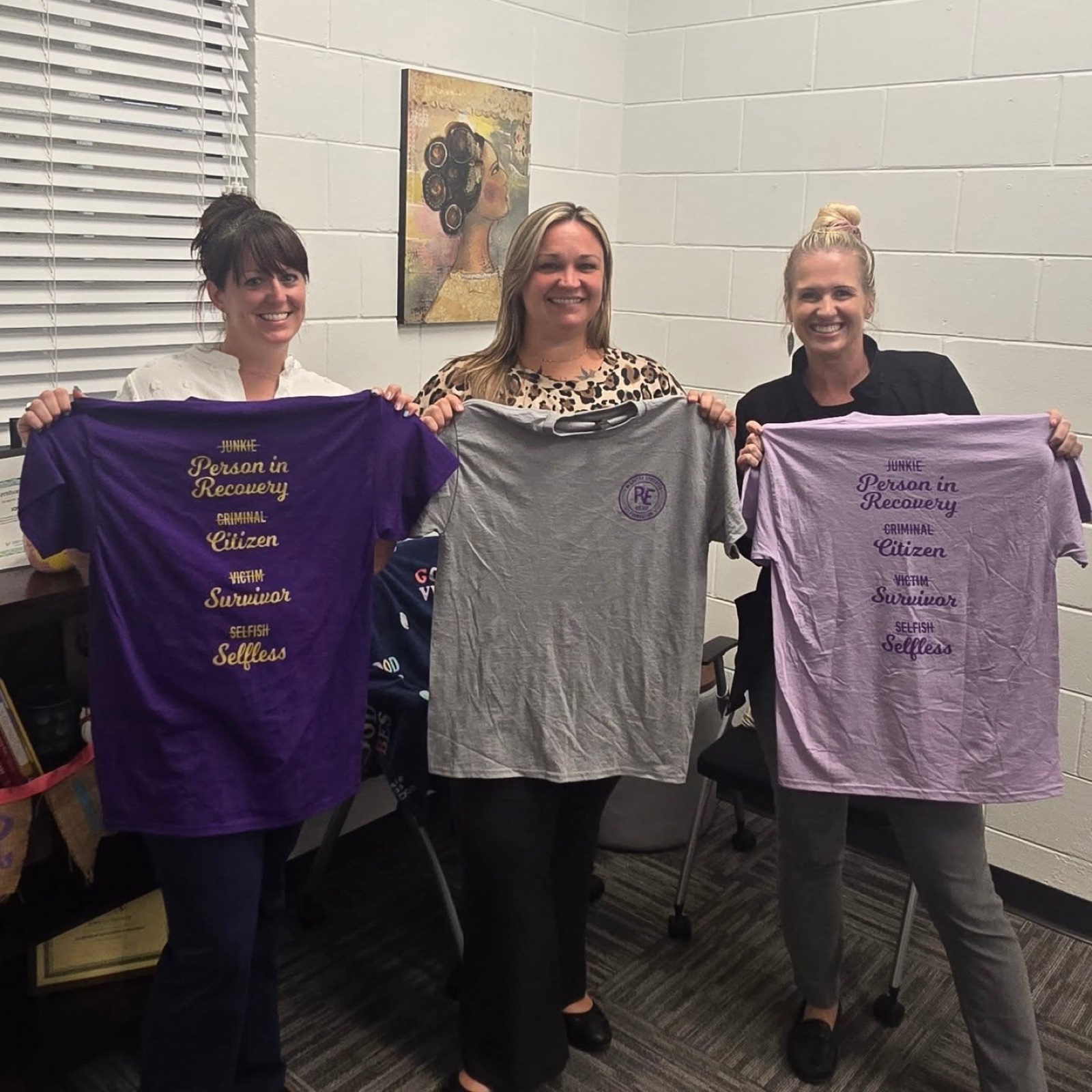 The Recovery Epicenter Foundation t-shirt, purple with gold lettering